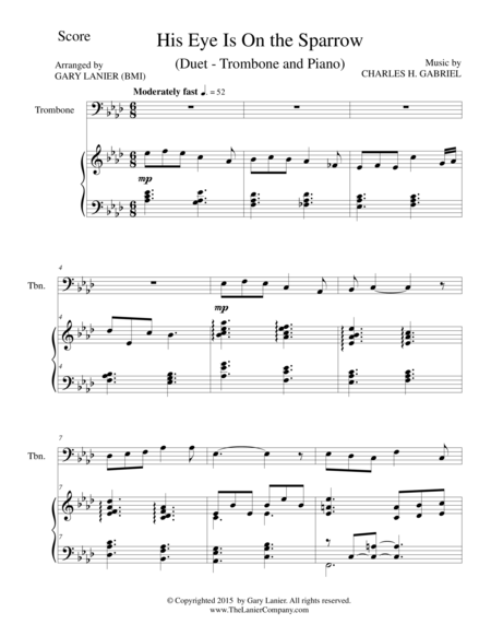 His Eye Is On The Sparrow Duet Trombone And Piano Score And Parts Page 2