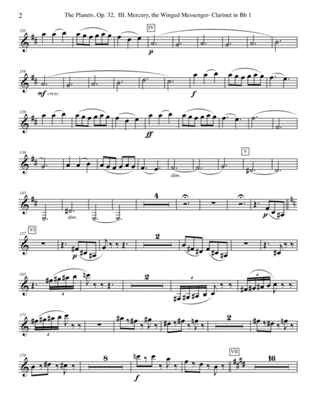 Holst The Planets Iii Mercury The Winged Messenger Clarinet In Bb 1 Transposed Part Op 32 Page 2