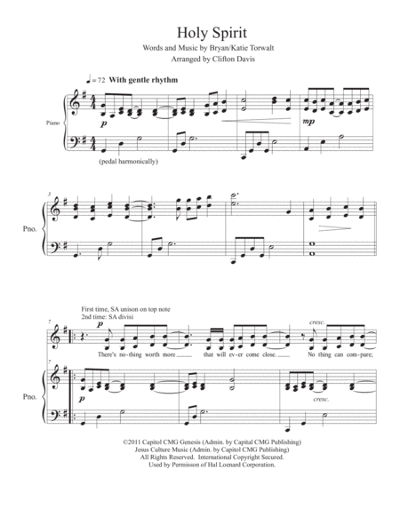 Holy Spirit Bryan Katie Torwalt Satb Choir And Piano Works With 3 5 Octave Handbell Arrangement Page 2