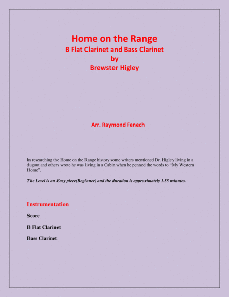 Home On The Range Brewster Higley For B Flat Clarinet And Bass Clarinet Easy Beginner Level Page 2