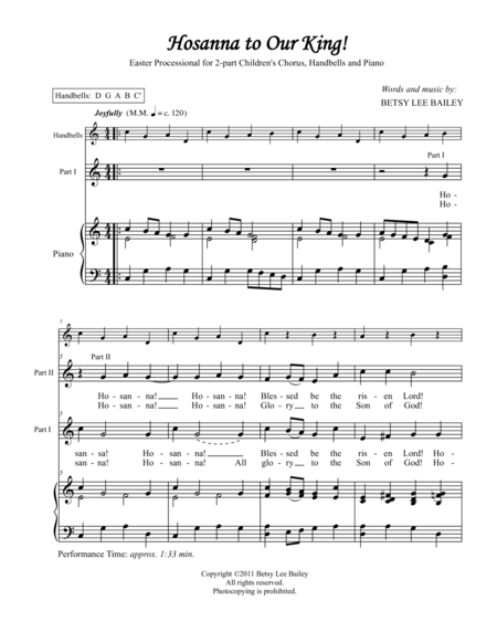 Hosanna To Our King For 2 Part Chorus Piano And Handbells Page 2