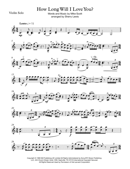 How Long Will I Love You Violin Solo For Solo Violin Page 2