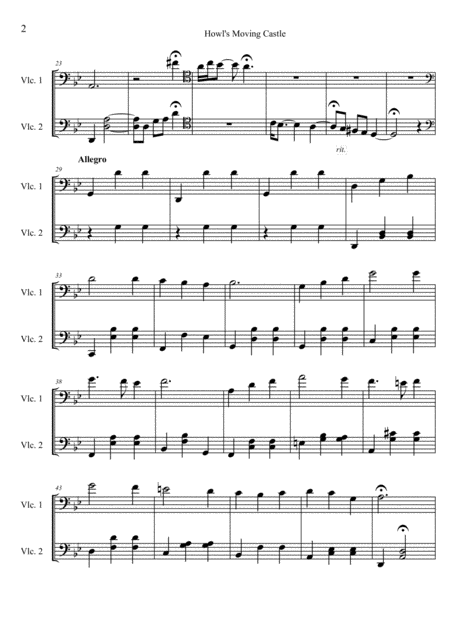 Howls Moving Castle Merry Go Round Of Life Cello Duet Page 2