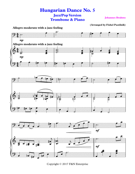 Hungarian Dance No 5 For Trombone And Piano Page 2