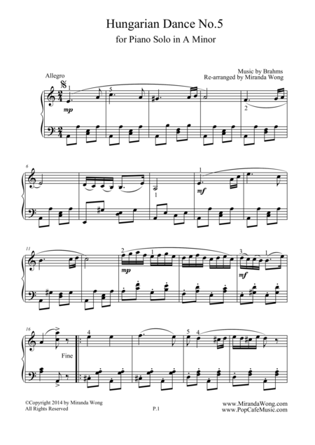 Hungarian Dance No 5 In A Minor Classical Piano Solo Page 2