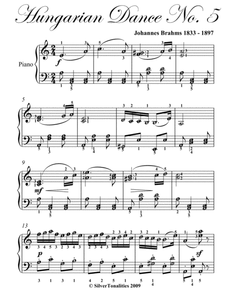 Hungarian Dance Number 5 Elementary Piano Sheet Music Page 2