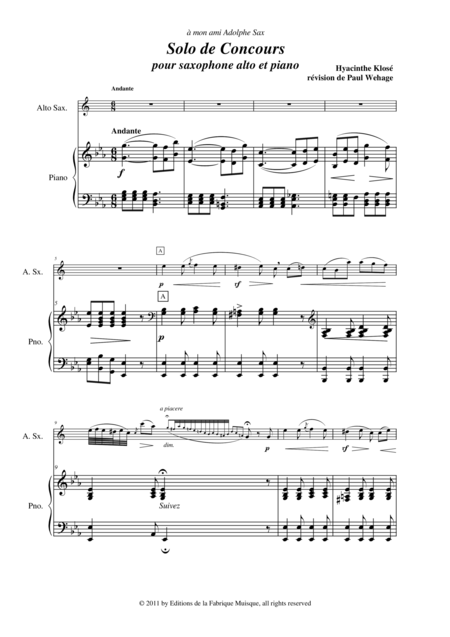 Hyacinthe Klos Solo De Concours For Alto Saxophone And Piano Page 2