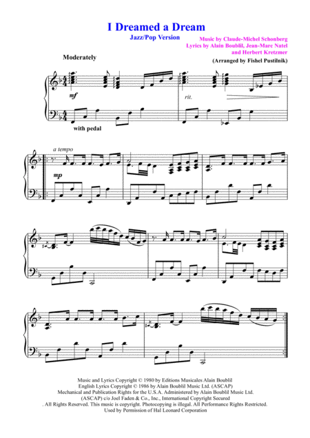 I Dreamed A Dream For Piano Page 2