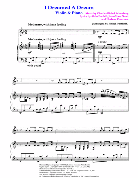 I Dreamed A Dream For Violin And Piano Page 2