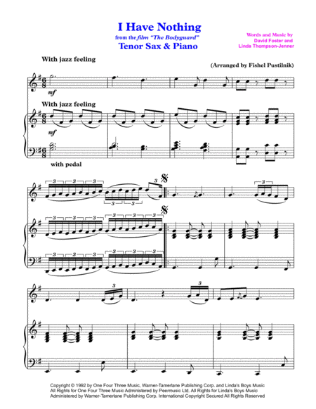 I Have Nothing For Tenor Sax And Piano Video Page 2