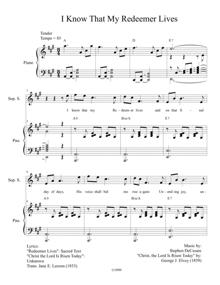 I Know That My Redeemer Lives With Christ The Lord Is Risen Today Sop Solo Satb Page 2