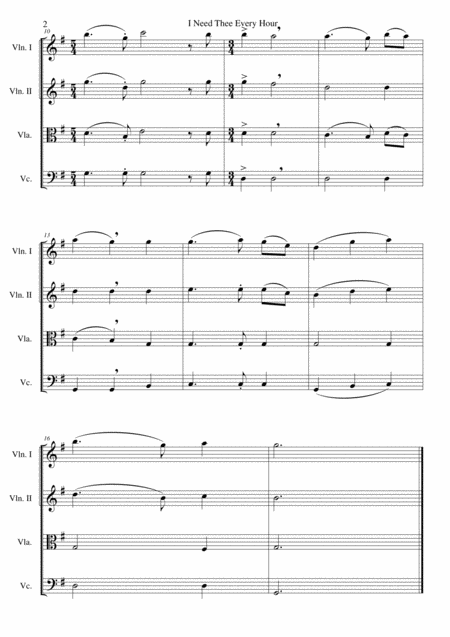 I Need Thee Every Hour For String Quartet Page 2