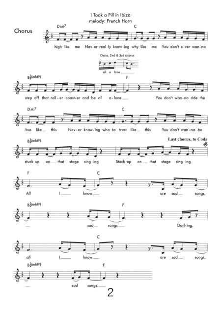 I Took A Pill In Ibiza Lead Sheet French Horn Page 2