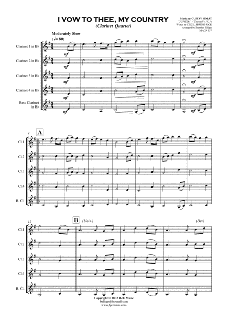 I Vow To Thee My Country Clarinet Quartet Score And Parts Pdf Page 2