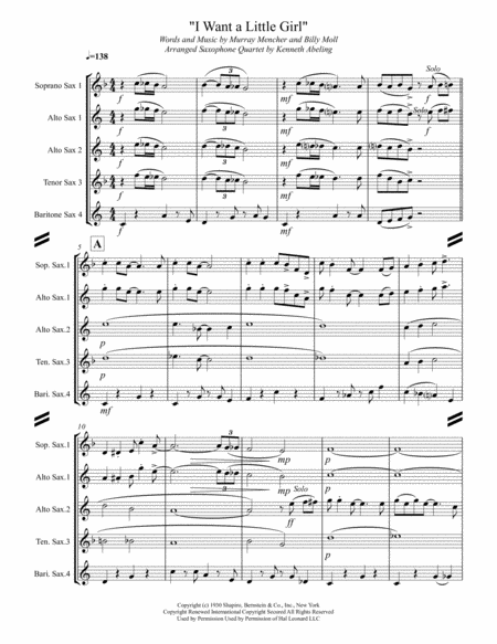 I Want A Little Girl For Saxophone Quartet Satb Or Aatb Page 2