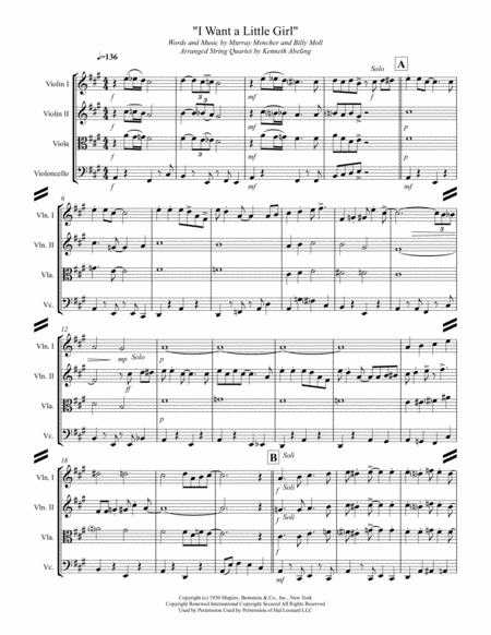 I Want A Little Girl For String Quartet Page 2