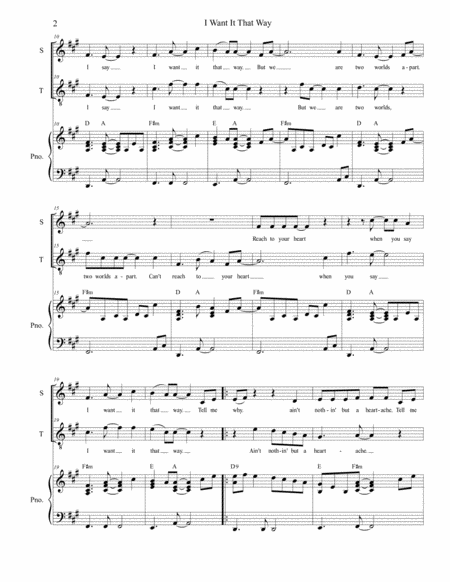 I Want It That Way Duet For Soprano And Tenor Solo Page 2