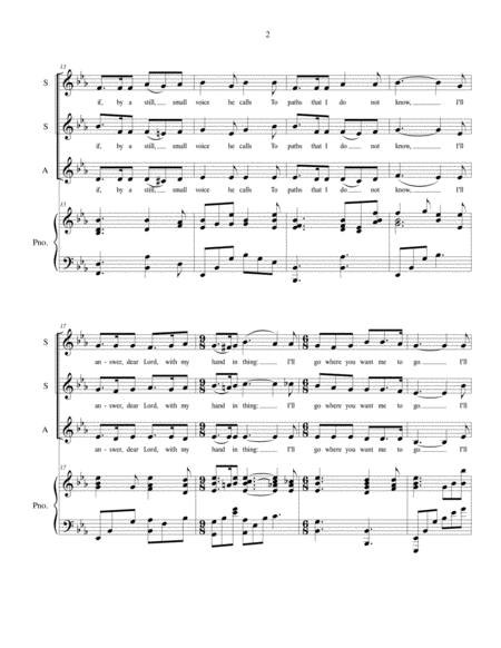 I Will Go Where You Want Me To Go Ssa Vocal Trio With Piano Accompaniment Page 2