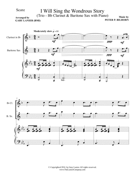 I Will Sing The Wondrous Story Trio Bb Clarinet Baritone Sax With Piano And Parts Page 2