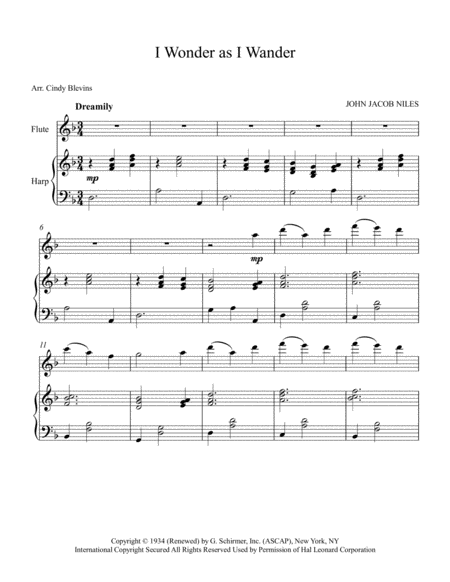 I Wonder As I Wander Arranged For Harp And Flute Page 2