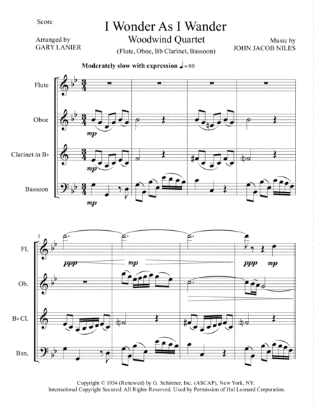 I Wonder As I Wander Woodwind Quartet Score Parts Page 2