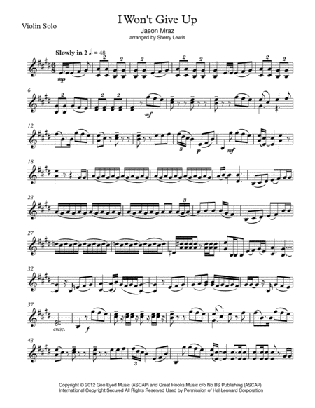 I Wont Give Up Violin Solo For Solo Violin Page 2