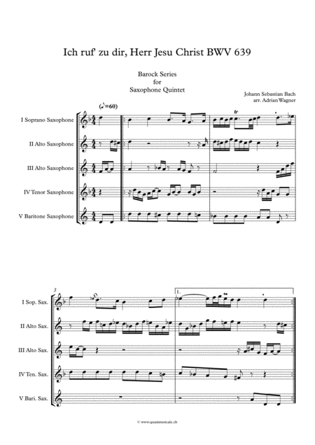 Ich Ruf Zu Dir Herr Jesu Christ Bwv 639 Js Bach Saxophone Quintet Arr Adrian Wagner Page 2