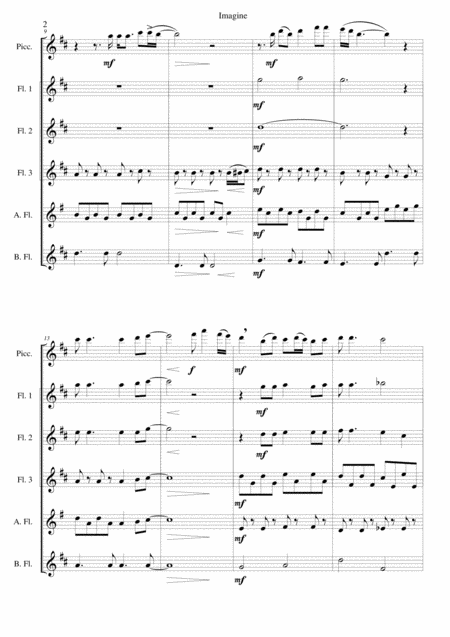 Imagine By John Lennon Arranged For Flute Sextet Or Flute Choir With Piccolo Page 2