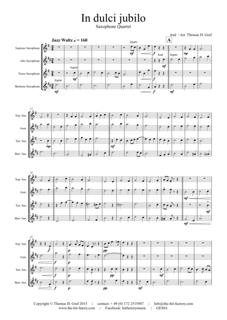 In Dulci Jubilo Christmas Song Jazz Waltz Saxophone Quartet Page 2