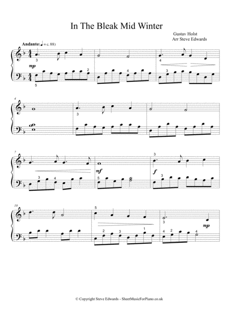 In The Bleak Mid Winter Piano Solo Moderate Page 2