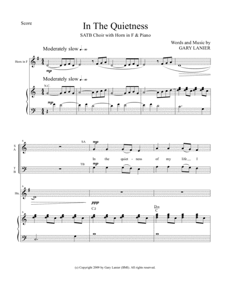 In The Quietness For Satb Choir With Horn In F Piano Separate Octavo Choir Horn Part Included Page 2