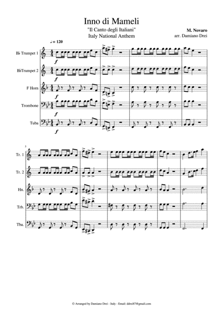 Inno Di Mameli Il Canto Degli Italiani Italy National Anthem For Brass Quintet Page 2