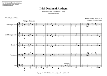 Irish National Anthem Amhrn Na Bhfiann For Brass Quintet Page 2