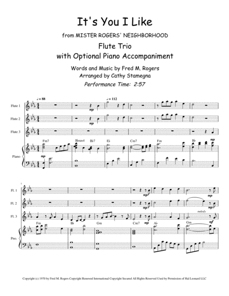 Its You I Like From Mister Rogers Neighborhood Flute Trio Chords Optional Piano Acc Page 2