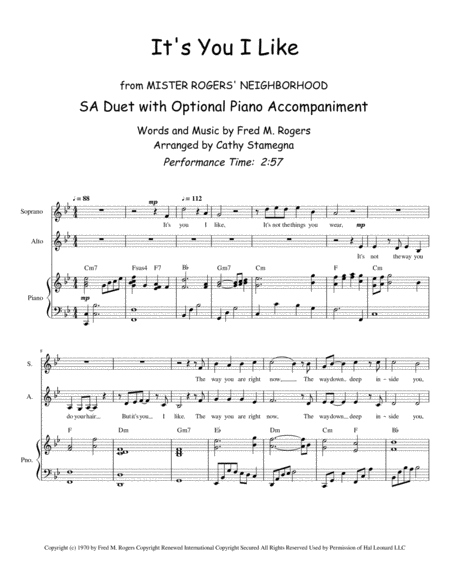 Its You I Like From Mister Rogers Neighborhood Sa Duet Optional Piano Acc Page 2