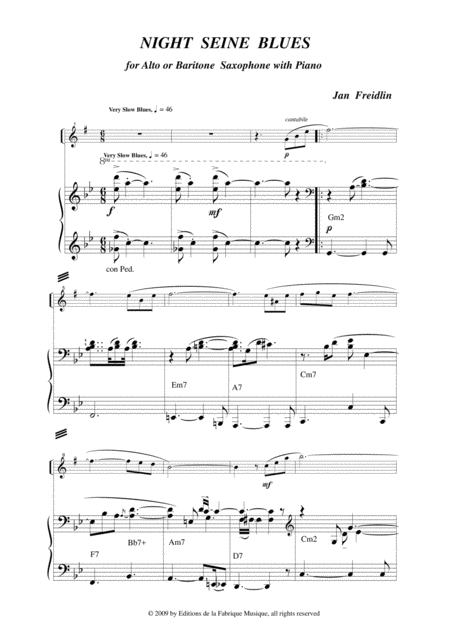 Jan Freidlin Night Seine Blues For Eb Alto Or Baritone Saxophone And Piano Page 2