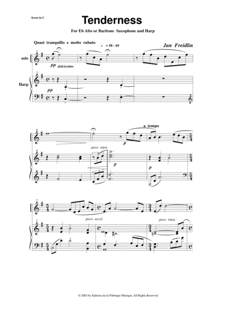 Jan Freidlin Tenderness For Eb Alto Or Baritone Saxophone And Harp Page 2