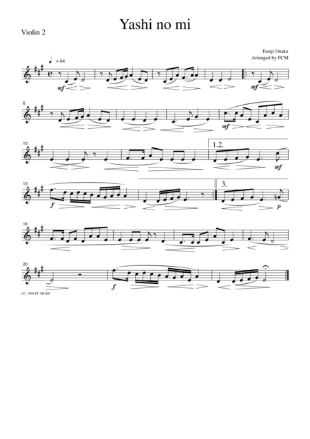 Japanese Famous Song Yashi No Mi For String Quartet Js001 Page 2