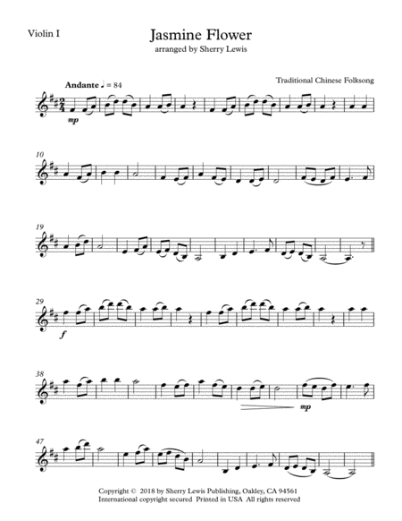 Jasmine Flower Traditional Chinese Folk Song Violin Solo For Solo Violin Page 2