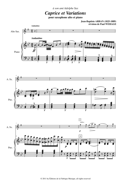 Jean Baptiste Arban Caprice Et Variations For Alto Saxophone And Piano Page 2