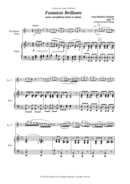 Jean Baptiste Singele Fantaisie Brillante Opus 75 Pour Saxophone Tnor Et Piano Page 2