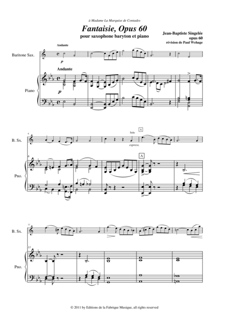 Jean Baptiste Singele Fantaisie Opus 60 Pour Saxophone Baryton Et Piano Revised By Paul Wehage Page 2