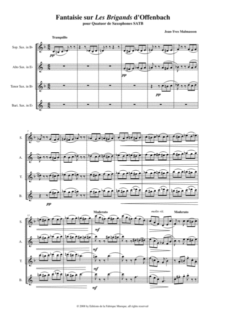 Jean Yves Malmasson Fantaisie Sur Les Brigands D Offenbach For Satb Saxophone Quartet Page 2