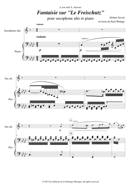 Jerome Savari Fantaisie Sur Le Freischutz For Alto Saxophone And Piano Page 2