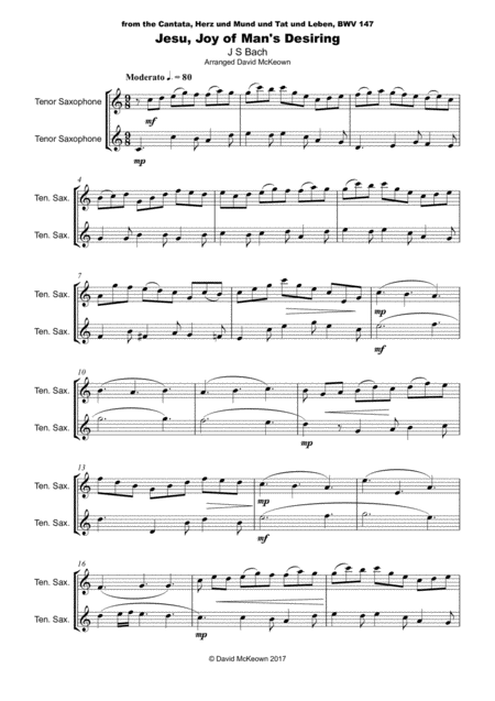 Jesu Joy Of Mans Desiring Js Bach Duet For Two Tenor Saxophones Page 2