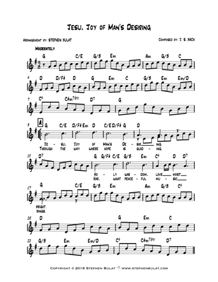 Jesu Joy Of Mans Desiring Lead Sheet In Original Key Of G Page 2