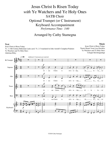 Jesus Christ Is Risen Today With Ye Watchers And Ye Holy Ones Satb Choir Optional Bb Trumpet Or C Instrument Keyboard Accompaniment Page 2