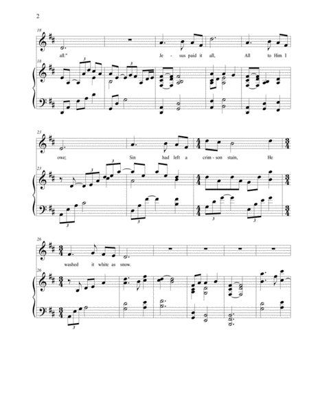 Jesus Paid It All All To Christ Medium High Voice Arr Brenda Portman Page 2