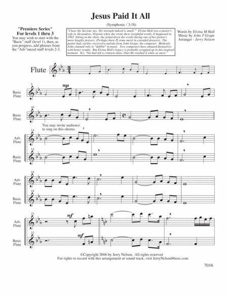 Jesus Paid It All Arrangements Level 1 3 For Flute Written Acc Hymn Page 2