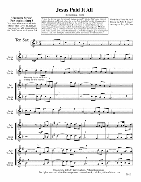 Jesus Paid It All Arrangements Level 1 3 For Tenor Sax Written Acc Hymn Page 2